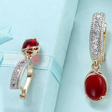 Load image into Gallery viewer, 14K Gold Plating Red Larimar White Swarovski Elements Clip On Earrings