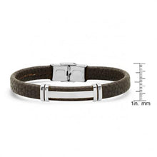 Load image into Gallery viewer, Men's Stainless Steel and Brown Leather ID Bracelet