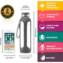 Load image into Gallery viewer, Swig Savvy Glass Water Bottles with Protective Silicone Sleeve & Stainless Steel Leak Proof Lid