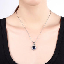 Load image into Gallery viewer, 3.55 CTTW Sapphire Oval Cut Necklace Set in 18K White Gold Plated