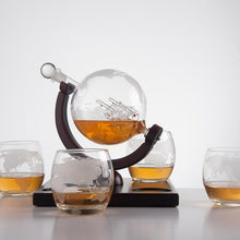 Load image into Gallery viewer, Eravino Whiskey Decanter Globe Gift Set with 4 Etched Glasses