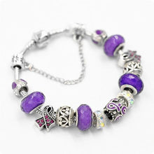 Load image into Gallery viewer, Filigree Purple Crystal Pav'e Awareness Charm Bracelet