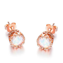 Load image into Gallery viewer, Fire Opal Crown Stud Earrings in 18K Rose Gold Plating