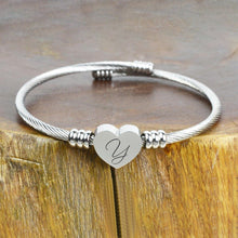 Load image into Gallery viewer, Heart Cable Initial Bracelet Hypoallergenic and Adjustable