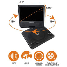 Load image into Gallery viewer, KoramzI 7" Portable Swivel DVD Player