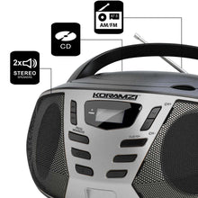 Load image into Gallery viewer, KORAMZI Portable CD Boombox with AM/FM Radio