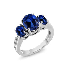 Load image into Gallery viewer, Oval Cut Tri Stone Blue Topaz Ring - Assorted Sizes