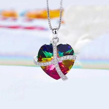 Load image into Gallery viewer, Rainbow Swarovski Sleek Heart Pav'e Lining Necklace in 14K White Gold
