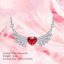 Load image into Gallery viewer, Simulated Ruby Heart Shaped Pav'e Angel Wings Pendant Necklace
