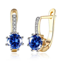 Load image into Gallery viewer, Simulated Star Shaped Micro Pav'e Leverback Earrings Set in 18K Gold