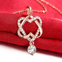 Load image into Gallery viewer, Swarovski Crystal Double Heart Necklace in 18K Rose Gold Plated