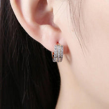 Load image into Gallery viewer, Swarovski Crystal Three Dangling Lined Huggies Set in 18K Gold