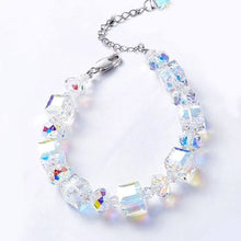 Load image into Gallery viewer, 10Ct Aurora Borealis Cube &amp; Sphere Adjustable Bracelet Made with Swarovski Crystals
