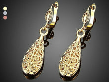 Load image into Gallery viewer, 18K Gold Laser Cut Filigree Drop Earrings - Assorted Colors
