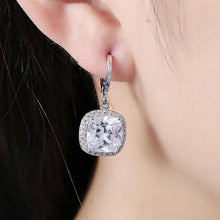 Load image into Gallery viewer, 18K White Gold Halo Cut Pav'e Simulated Diamond Lever Back Earrings Set

