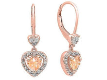 Load image into Gallery viewer, 4.0CTTW Morganite Dangling Drop Heart Shaped Leverback Earrings
