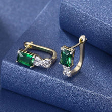 Load image into Gallery viewer, 14K Gold Plating Emerald Cut Green Swarovski Elements Twisted Pav'e Lever back Earrings
