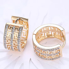 Load image into Gallery viewer, 14K Gold Plating Swarovski Elements Pav'e Laser Cut Celtic Design Hinge Earrings
