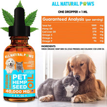 Load image into Gallery viewer, All Natural Paws Pet Hemp Seed Oil for Cats and Dogs
