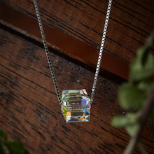 Load image into Gallery viewer, Aurora Borealis Crystal Cube Necklace Made with Swarovski Crystal
