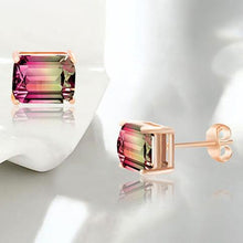 Load image into Gallery viewer, Emerald Cut Watermelon Crystal Stud Earring
