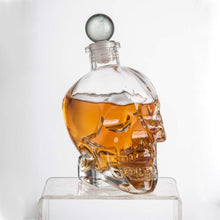 Load image into Gallery viewer, Eravino Large Skull Face Decanter with 4 Skull Shot Glasses and Beautiful Wooden Base
