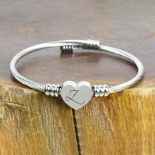 Load image into Gallery viewer, Heart Cable Initial Bracelet Hypoallergenic and Adjustable
