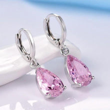 Load image into Gallery viewer, Pear Cut Pink Topaz Drop Earrings Made with Swarovski Crystals
