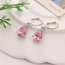 Load image into Gallery viewer, Pear Cut Pink Topaz Drop Earrings Made with Swarovski Crystals
