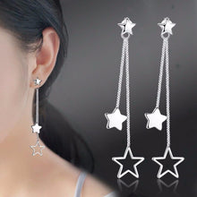 Load image into Gallery viewer, Sterling Silver Long Star Drop Earrings
