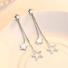 Load image into Gallery viewer, Sterling Silver Long Star Drop Earrings
