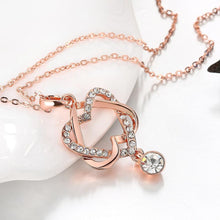 Load image into Gallery viewer, Swarovski Crystal Double Heart Necklace in 18K Rose Gold Plated
