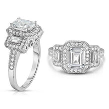 Load image into Gallery viewer, Tri Stone Emerald Cut Cubic Zirconia Ring in 18k White Gold - Size: 9
