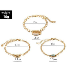 Load image into Gallery viewer, Turquoise Sea-Shell 3 Piece Bracelet Set in 14K Gold
