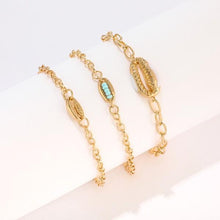 Load image into Gallery viewer, Turquoise Sea-Shell 3 Piece Bracelet Set in 14K Gold
